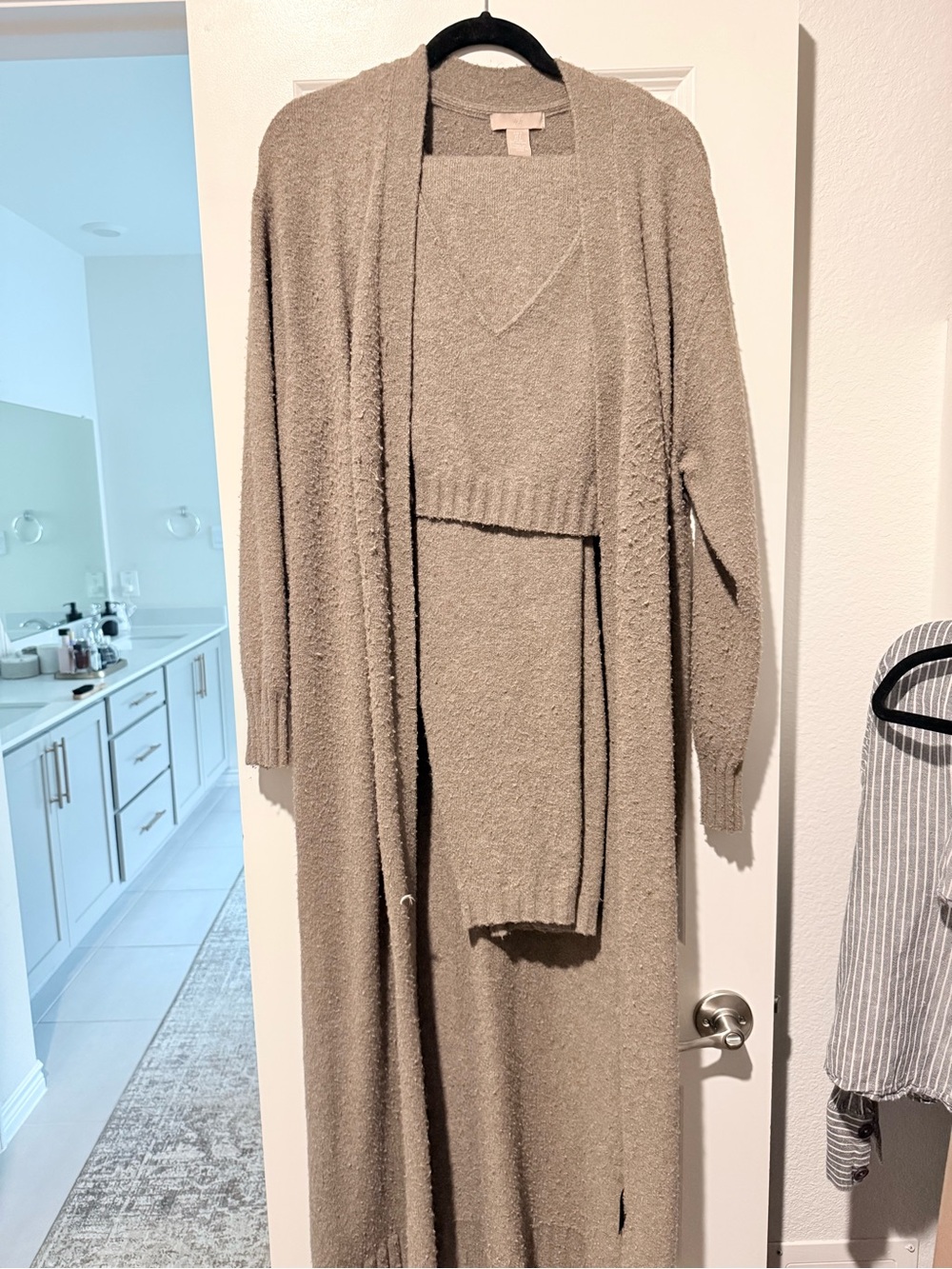 Cozy Open-Front Long Cardigan and Sweater Tank Set - Taupe